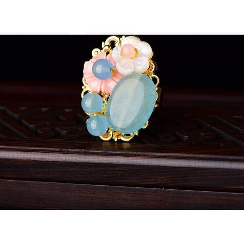 BOEYCJR Flower Shape Blue Stone Beads Rings Vintage Fashion Jewelry stone Alloy Female Rings for Women Gift anillo anneau