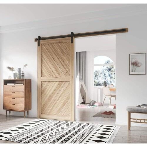 JACHOR 1200-2740mm Sliding Barn Door Hardware Kit J-Shaped Hanger Roller System Barn Door Fittings for Single Door
