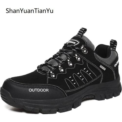 Leather Suede Trekking Shoes Men Outdoor Sports Hiking Shoes Waterproof Mountaineering Sneakers Male Walking Boots Large Size 48