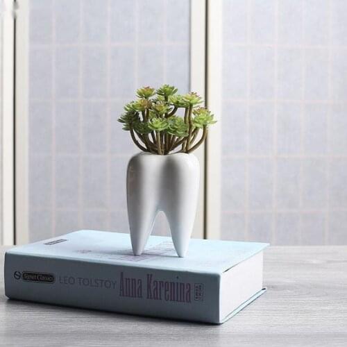 Creative White Ceramic Tooth Flower Pot Plant Potted Desktop Decoration Abstract Shaped Vase Home