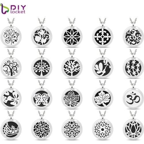 316l Stainless Steel Round Aromatherapy Locket Necklace 30mm Fashion Essential Oil Perfume Locket Jewelry AA101-120
