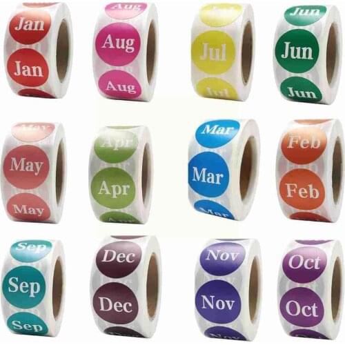Month Label Sticker 1 Inch Round Sticker Roll With Colors 12 T3H6