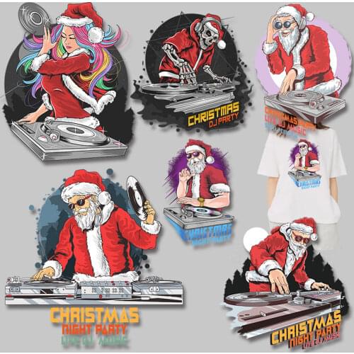 Fashion Santa Claus Iron-on Transfers Patches for clothing Stickers on fabric Heat Transfer PVC Patch Stickers t shirts