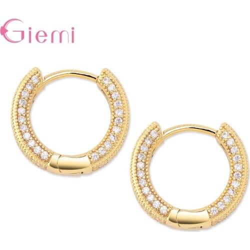 New Lovely Jewelry for Women Girls 925 Sterling Silver CZ Crystal Simple Loop Hoop Earring Oorbellen Gifts 2 Colors