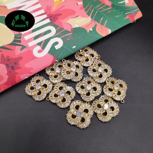 Zircon Charms Clover Flower Charm Pendants for Jewelry Making 20pcs Zircons Findings Accessories