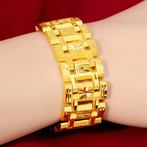 Luxury 18K Gold Bracelet for Unisex Wedding Engagement Fashion Jewelry Widen Watch Chain Bracelet Not Fade Fine Jewelry Gifts