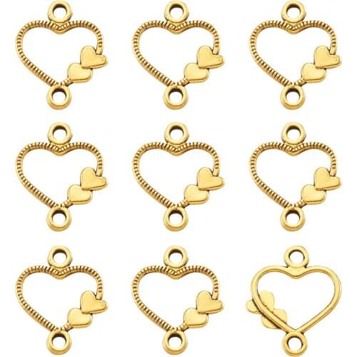 200pcs Heart Links Connectors Tibetan Style Pendants Charms for DIY Jewelry Making Necklaces Bracelets 13x11x1mm