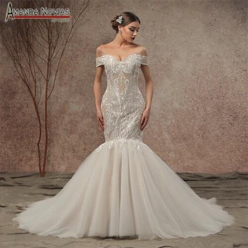2022 New Mermaid Champagne Wedding Dress Off The Shoulder Straps