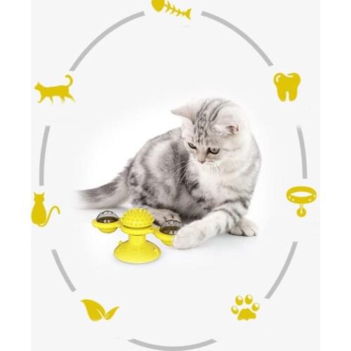 Windmill Cat Toy Turntable Teasing Pet Toy Scratching Tickle Cats Hair Brush Fun