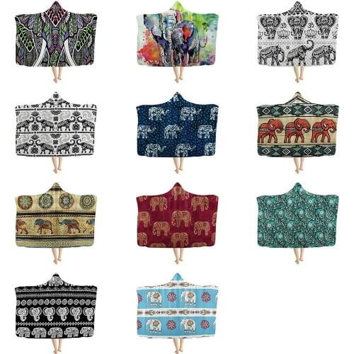 Vintage Elephant Cloak Thick Warm Plush Lining Kids Adult Hooded Blankets for Adults Cozy Super Soft Plush Fleece Throw Blanket