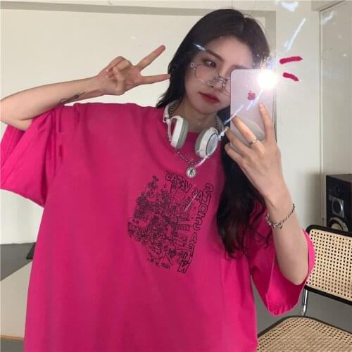 Cotton 2021 summer new wild letter printing Harajuku tide short-sleeved womens T-shirt loose large size round neck