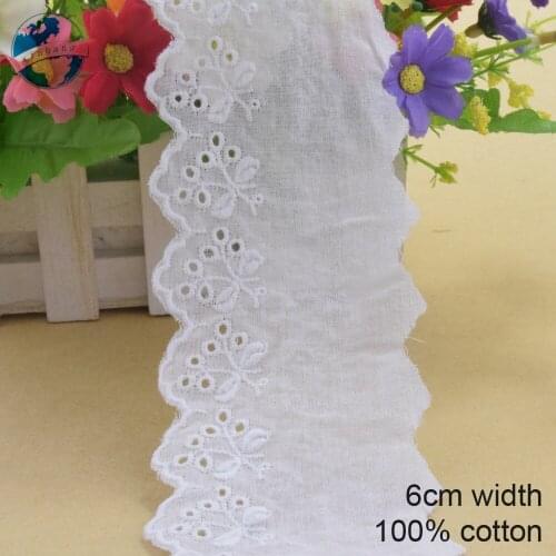 10yards 6cm white 100% cotton embroidery lace french lace ribbon fabric guipure diy trims warp knitting sewing Accessories#3166