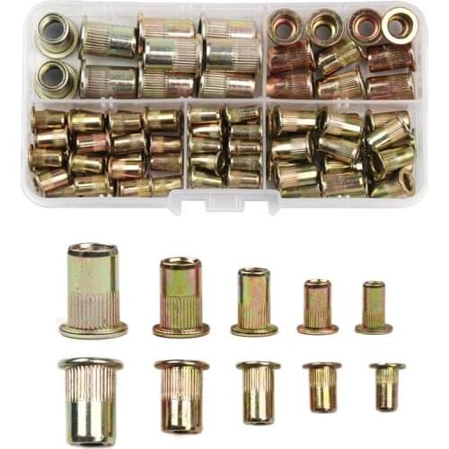 100PCS Carbon Steel M3/4/5/6/8 Flat Head Carbon Steel Rivet Nuts Rivet Nuts Set Nuts Insert Riveting Mulit-Size