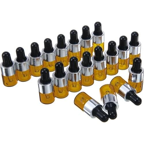 20pcs 1ml Amber Mini Glass Sample Test Travel Bottle Empty Dropper Bottles Essential Oils Refillable Container
