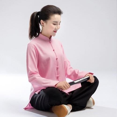 2021 New Style Kung Fu Tai Chi Uniform Traditional Chinese Clothing Martial Arts Uniform Cotton Linen Pink Free Shipping