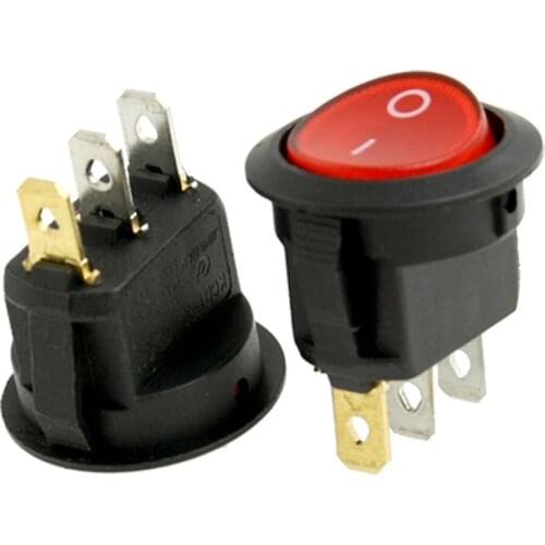 25pcs A25/ KCD1-105 Red Light ON-OFF SPST Round Rocker Switch 6A/250V 10A