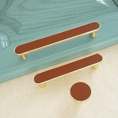 3.78" 5" Zinc Alloy + Leather Furniture Handles Cabinet Pullls Drawer Knob for Wardrobe Cupboard Closet Simple Kitchen Fittings