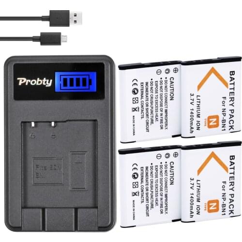 4Pcs NP-BN1 NP BN1 Battery + LCD Charger for Sony Cyber-shot DSC-QX10 DSC-QX100 DSC-T99 DSC-T110 DSC-TF1 DSC-TX5 TX7 DSC-TX10