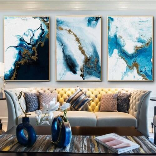 Ocean Blue Abstract Art Canvas Painting Nature Posters and Prints Cuadros Wall Art Pictures for Living Room Home Decor Unframed
