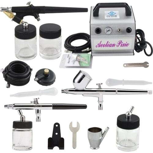 OPHIR 3x Airbrush Dual-Action & Single-Action Airbrush Kit w/ Air Compressor for Body Paint Cake Decoration _AC088+004A+071+072