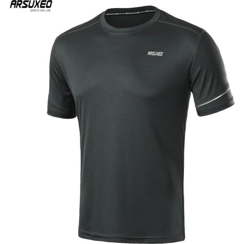 ARSUXEO Men Summer Running T Shirts Dry Fit Short Sleeve Sports Shirt Fitness Training Crossfit Jersey Gym Shirt Breathable 19T1