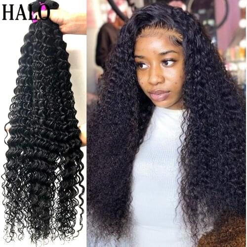 Brazilian 1 3 4 Deep Wave Hair Bundles Water Wave Curly Hair Weaves 30 32 40 Inch Natural Human Hair Thick Bundles Virgin Hair