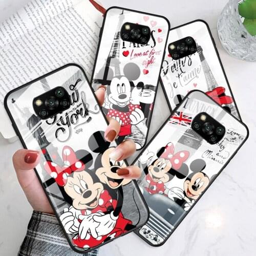 Mickey Minnie in London for Xiaomi POCO X3 NFC F3 M2 X2 F2 Redmi K30 Redmi Note 9 Pro Luxury Tempered Glass Phone Case Cover