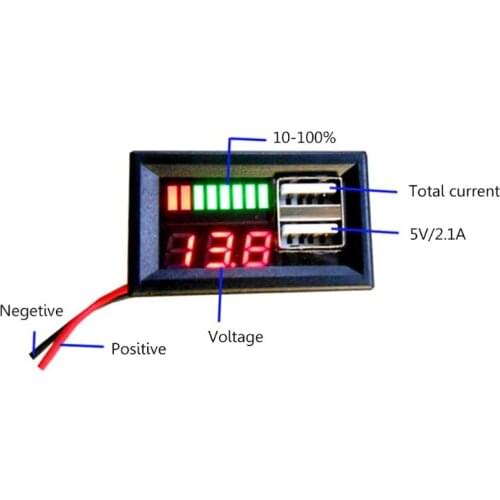 12V Digital Car Motorcycle Voltmeter Voltage Battery Panel Meter w USB 5V Output