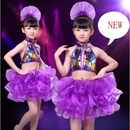 Girls Jazz Dance Latin Dance Ballet Fluffy Skirt Childrens Catwalk Stage Dance Costume Sequin Performance Costume