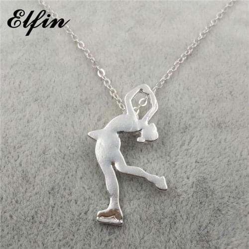 Elfin New Trendy Ice Skating Necklace Women Men Ice Skating Pendant Necklace Figure Jewellery Sport Jewellery