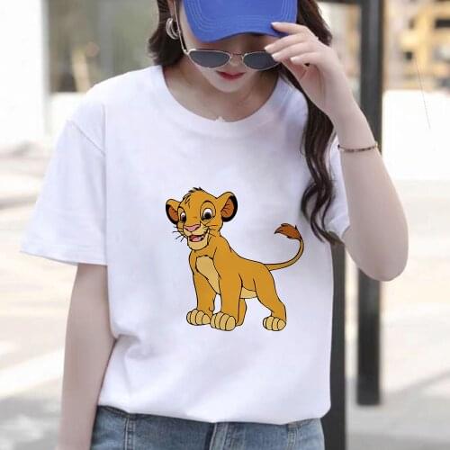 Fashion Women T Shirts Short Sleeve Casual White O-neck Lion King Simba Print Harajuku Tshirts Girls Ladies Streetwear T-shirts