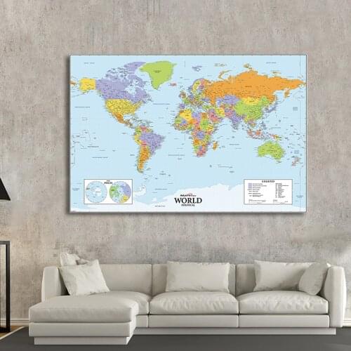 The World Physical Map 150x100cm Non-woven Waterproof Without National Flag For Education And Culture