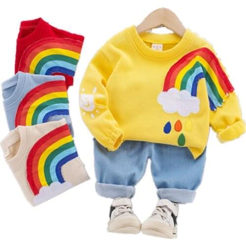 Rainbow Design Newborn Boy 2pcs Clothes Set Cotton Tees+ Casual Pants Fashion Boys and Girls Clothing Colorful Baby Outfits
