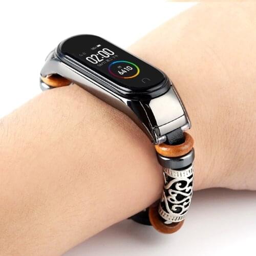 Leather bracelet For Mi Band 4 Strap Metal Stainless Steel decoration For xiaomi Mi Band 3 Strap Miband 4 Wristbands Accessories