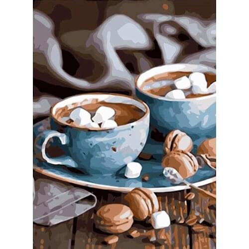 Paint By Number Coffee cup Canvas Painting Kits Home Decor Oil Painting By Numbers Flower DIY Acrylic Paint Wall Art