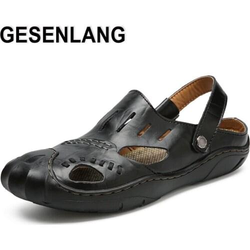 Summer Mens Sandals Slippers Adjustable Nonslip Closed-Toe Male Water Sports Beach Shoes Outdoor Hiking Fishing Walking Shoes