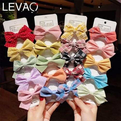 LEVAO 2/5PCS Girls Cute Plaid Print Star Hairpins For Kids Children Sweet Headband Hair Clip Barrettes Fashion Bow Accessories