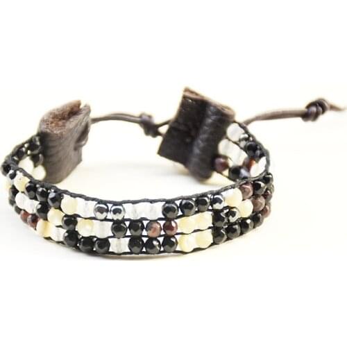 Onyx Mix Pearl Nylon Layered Cuff Wrap Bracelet Boho Leather Bracelet