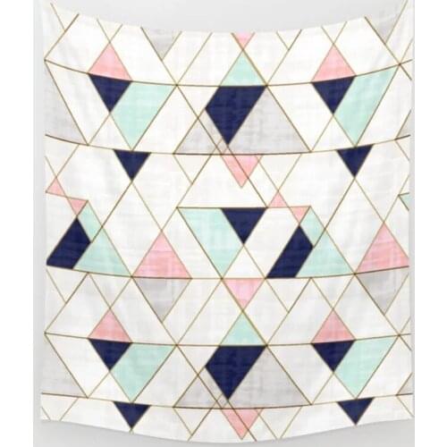 Mod Triangles Navy Blush Mint Tapestry Wall Hanging Wall Decor Tapestries Bedspread Wall Art Curtain Blanket Throw Window