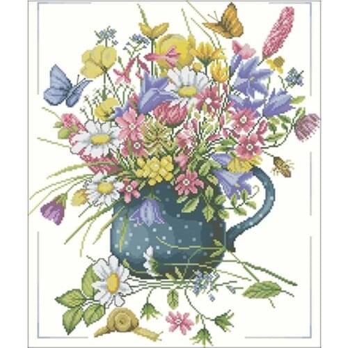 Flowers in a vase patterns Counted Cross Stitch 11CT 14CT 18CT DIY Cross Stitch Kits Embroidery Needlework Sets home decor