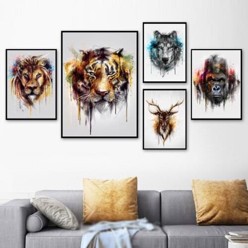 Canvas Wall Art HD Prints Color Lion Wolf Deer Gorilla Poster Home Decor Animal Painting For Bedroom Modular Pictures No Frame