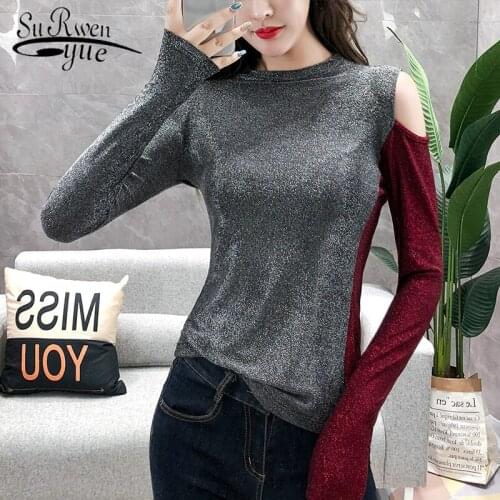 Casual One Shoulder Top Blusas Mujer De Moda 2019 Women Tops and Blouse Solid Stitching O-neck Clothes Women 6242 50