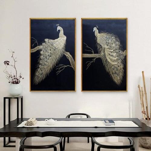 Retro Light Luxury Style Abstract Peacock Symmetry Art Wall Painting Livingroom Home Decoration Canvas Printing Frameless Poster