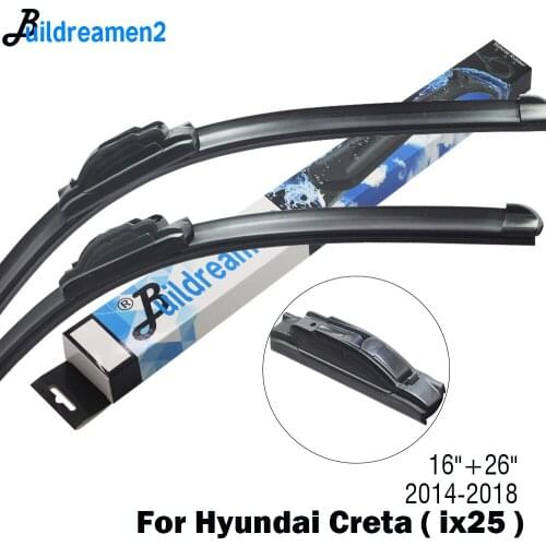 Buildreamen2 Car Wiper Blade Windscreen Rubber Wiper For Hyundai Creta ( ix25 ) Fit Hook Arms 2014 2015 2016 2017 2018