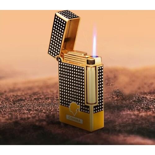 Cohiba Luxury Cigar Lighter Griding Wheel Cigarette Lighter Windproof Jet Flame Inflatable Gas Flint Lighter Smoking Accessories