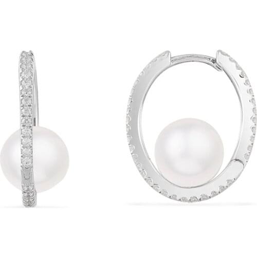 SLJELY Fashion Real 925 Sterling Silver Pearls Hoop Earrings Micro Cubic Zirconia Stones Women December Series Luxury Jewelry