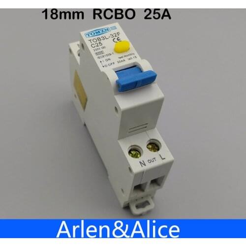 18MM RCBO 25A 1P+N 6KA Residual current differential automatic Circuit breaker with over current and Leakage protection