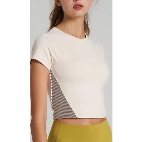 Lulubanana Women Crew Neck Crop Tops Padded Tummy Cut-Out Short Sleeve Sport Shirt for Yoga Fitness Running Tank Tops