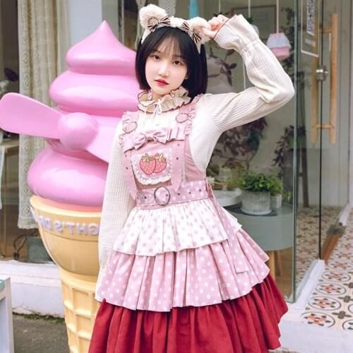 Japanese sweet girl lolita dress vintage strap cake dress high waist victorian dress kawaii girl lovely lolita loli cos