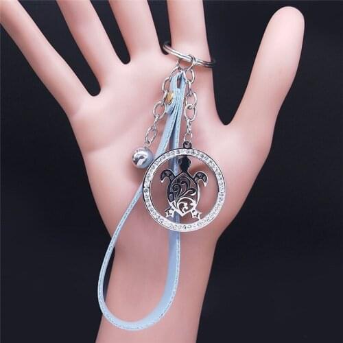 Tortoise Tassel Stainless Steel Crystal Key Pendant Silver Color Keyholder for Women Jewelry collier femme NXS01